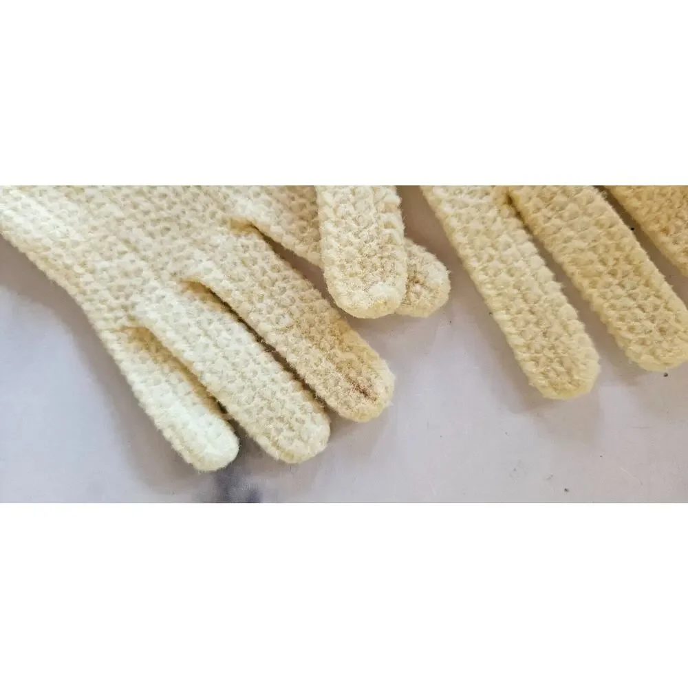 Vintage Kids Hand Gloves XS Cream Knit Full Finger 50s 60s Party Elegant‎ Retro